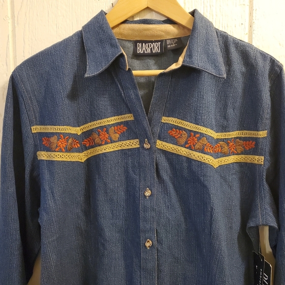 Blassport Womens Blue Western Blouse szL - Picture 4 of 5